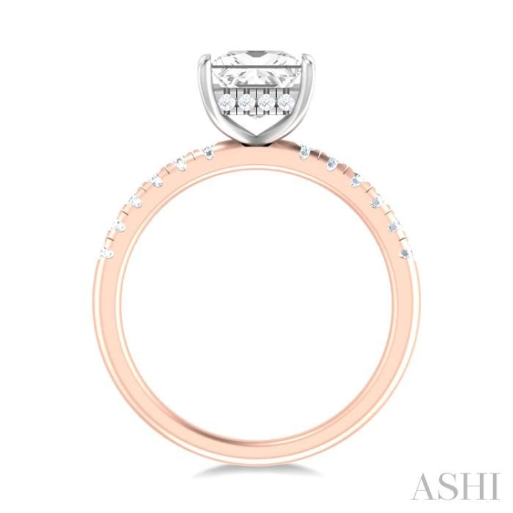 1/3 ctw Princess Shape Round Cut Diamond Semi Mount Engagement Ring in 14K Rose and White Gold