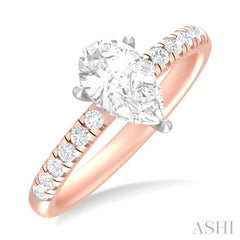 1/3 ctw Pear Shape Round Cut Diamond Semi Mount Engagement Ring in 14K Rose and White Gold