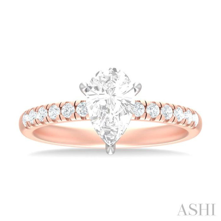 1/3 ctw Pear Shape Round Cut Diamond Semi Mount Engagement Ring in 14K Rose and White Gold