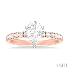 1/3 ctw Pear Shape Round Cut Diamond Semi Mount Engagement Ring in 14K Rose and White Gold