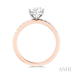 1/3 ctw Pear Shape Round Cut Diamond Semi Mount Engagement Ring in 14K Rose and White Gold