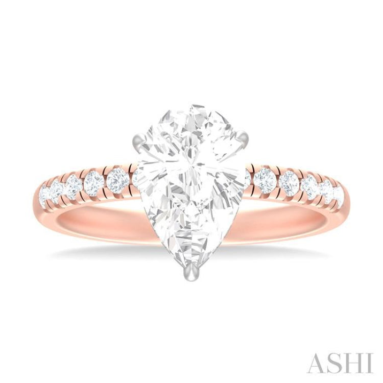 1/3 ctw Pear Shape Round Cut Diamond Semi Mount Engagement Ring in 14K Rose and White Gold