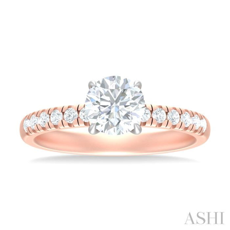 1/3 ctw Circular Shape Round Cut Diamond Semi Mount Engagement Ring in 14K Rose and White Gold