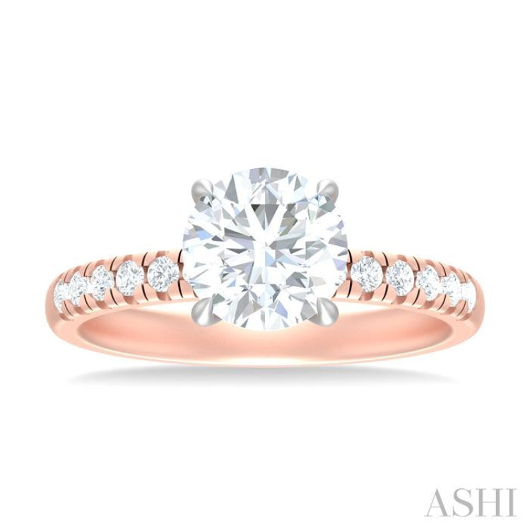 1/3 ctw Circular Shape Round Cut Diamond Semi Mount Engagement Ring in 14K Rose and White Gold