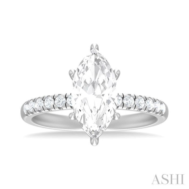 1/3 ctw Marquise Shape Round Cut Diamond Semi Mount Engagement Ring in 14K White Gold