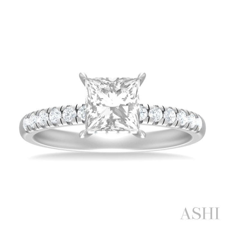 1/3 ctw Princess Shape Round Cut Diamond Semi Mount Engagement Ring in 14K White Gold