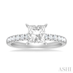 1/3 ctw Princess Shape Round Cut Diamond Semi Mount Engagement Ring in 14K White Gold