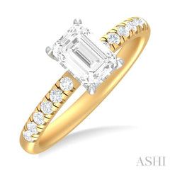 1/3 ctw Emerald Shape Round Cut Diamond Semi Mount Engagement Ring in 14K Yellow and White Gold