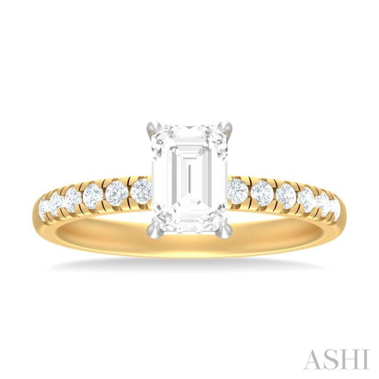 1/3 ctw Emerald Shape Round Cut Diamond Semi Mount Engagement Ring in 14K Yellow and White Gold