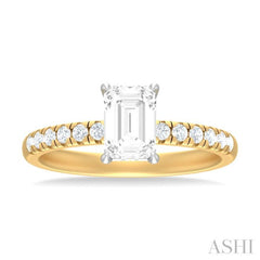 1/3 ctw Emerald Shape Round Cut Diamond Semi Mount Engagement Ring in 14K Yellow and White Gold