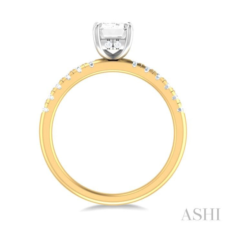 1/3 ctw Emerald Shape Round Cut Diamond Semi Mount Engagement Ring in 14K Yellow and White Gold