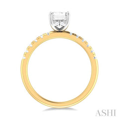 1/3 ctw Emerald Shape Round Cut Diamond Semi Mount Engagement Ring in 14K Yellow and White Gold