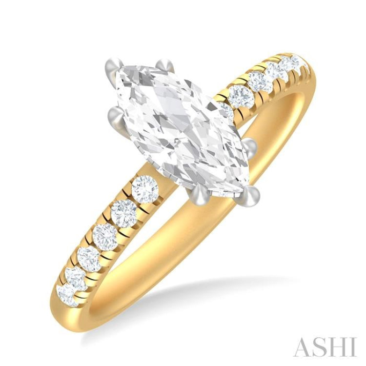 1/3 ctw Marquise Shape Round Cut Diamond Semi Mount Engagement Ring in 14K Yellow and White Gold