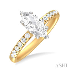 1/3 ctw Marquise Shape Round Cut Diamond Semi Mount Engagement Ring in 14K Yellow and White Gold