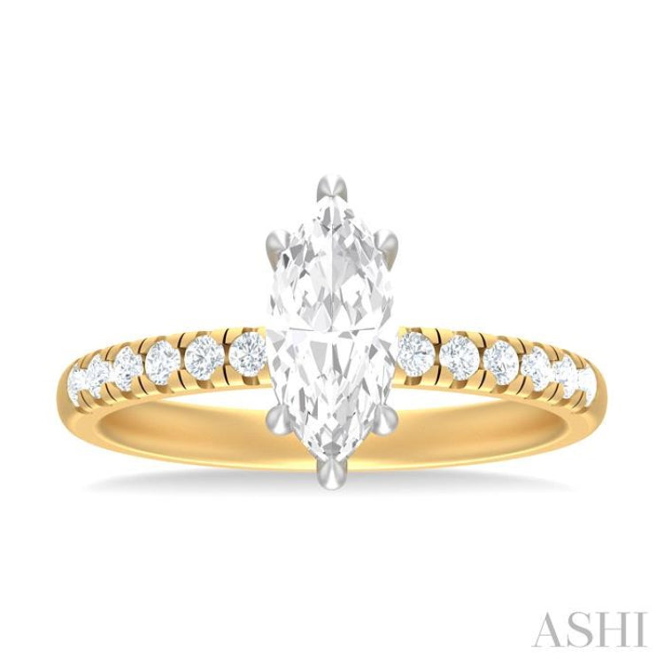 1/3 ctw Marquise Shape Round Cut Diamond Semi Mount Engagement Ring in 14K Yellow and White Gold