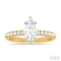 1/3 ctw Marquise Shape Round Cut Diamond Semi Mount Engagement Ring in 14K Yellow and White Gold
