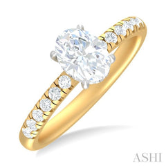 1/3 ctw Oval Shape Round Cut Diamond Semi Mount Engagement Ring in 14K Yellow and White Gold