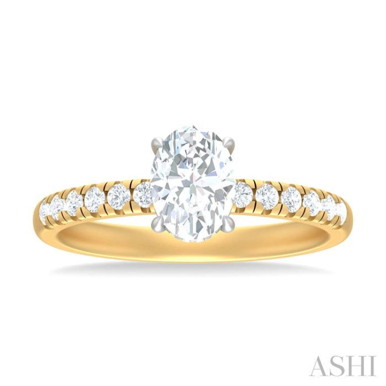 1/3 ctw Oval Shape Round Cut Diamond Semi Mount Engagement Ring in 14K Yellow and White Gold