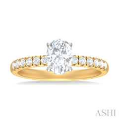 1/3 ctw Oval Shape Round Cut Diamond Semi Mount Engagement Ring in 14K Yellow and White Gold