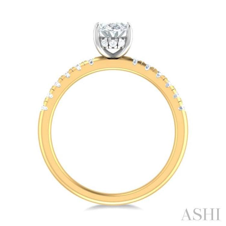 1/3 ctw Oval Shape Round Cut Diamond Semi Mount Engagement Ring in 14K Yellow and White Gold