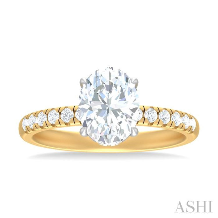 1/3 ctw Oval Shape Round Cut Diamond Semi Mount Engagement Ring in 14K Yellow and White Gold