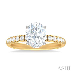 1/3 ctw Oval Shape Round Cut Diamond Semi Mount Engagement Ring in 14K Yellow and White Gold