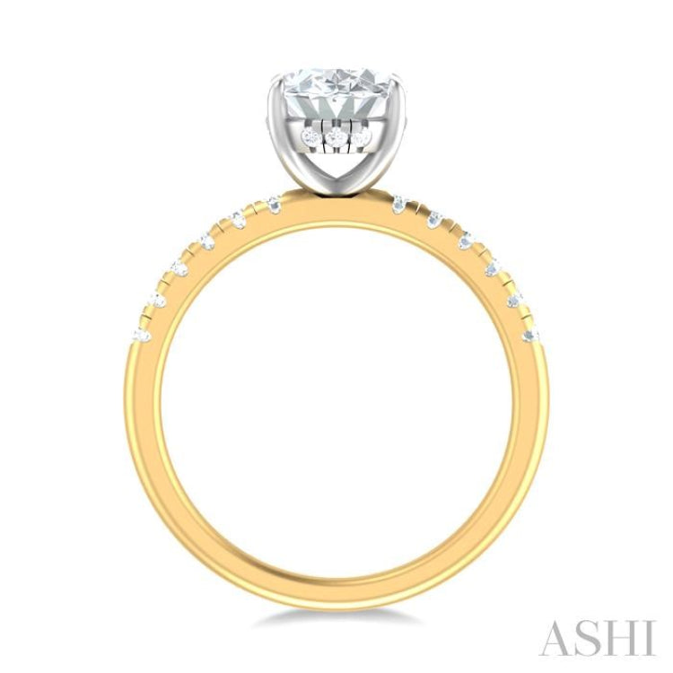 1/3 ctw Oval Shape Round Cut Diamond Semi Mount Engagement Ring in 14K Yellow and White Gold
