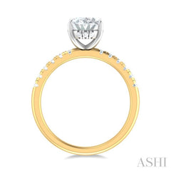 1/3 ctw Oval Shape Round Cut Diamond Semi Mount Engagement Ring in 14K Yellow and White Gold