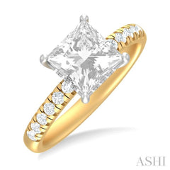 1/3 ctw Princess Shape Round Cut Diamond Semi Mount Engagement Ring in 14K Yellow and White Gold