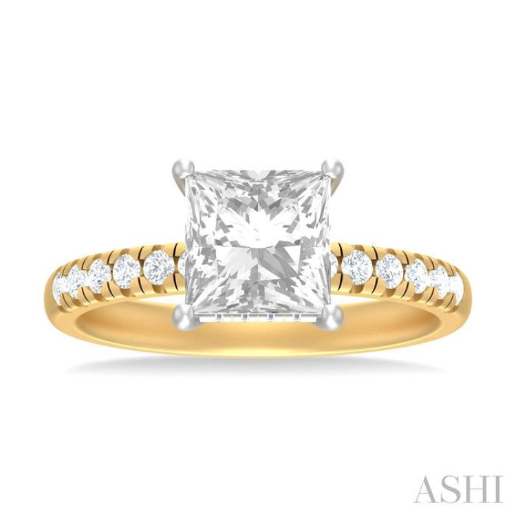 1/3 ctw Princess Shape Round Cut Diamond Semi Mount Engagement Ring in 14K Yellow and White Gold