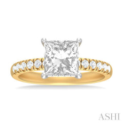 1/3 ctw Princess Shape Round Cut Diamond Semi Mount Engagement Ring in 14K Yellow and White Gold
