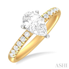 1/3 ctw Pear Shape Round Cut Diamond Semi Mount Engagement Ring in 14K Yellow and White Gold
