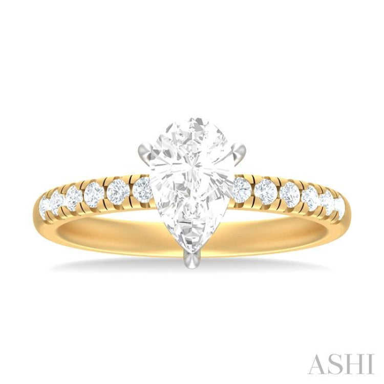 1/3 ctw Pear Shape Round Cut Diamond Semi Mount Engagement Ring in 14K Yellow and White Gold