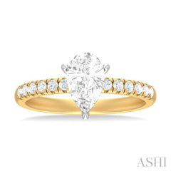 1/3 ctw Pear Shape Round Cut Diamond Semi Mount Engagement Ring in 14K Yellow and White Gold