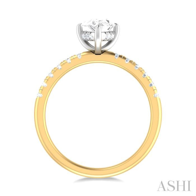 1/3 ctw Pear Shape Round Cut Diamond Semi Mount Engagement Ring in 14K Yellow and White Gold