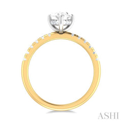 1/3 ctw Pear Shape Round Cut Diamond Semi Mount Engagement Ring in 14K Yellow and White Gold