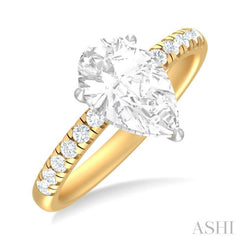 1/3 ctw Pear Shape Round Cut Diamond Semi Mount Engagement Ring in 14K Yellow and White Gold