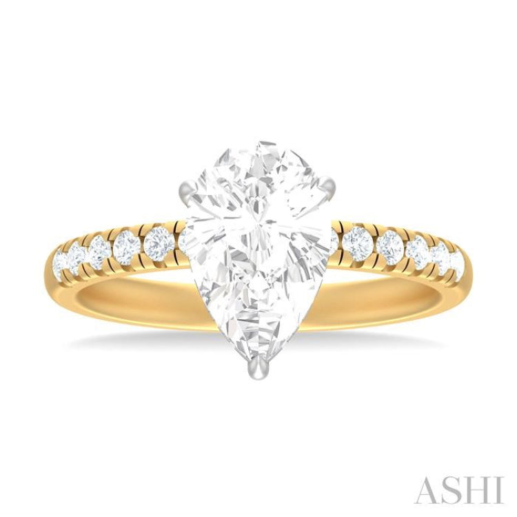 1/3 ctw Pear Shape Round Cut Diamond Semi Mount Engagement Ring in 14K Yellow and White Gold