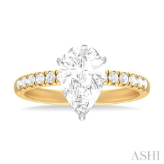 1/3 ctw Pear Shape Round Cut Diamond Semi Mount Engagement Ring in 14K Yellow and White Gold