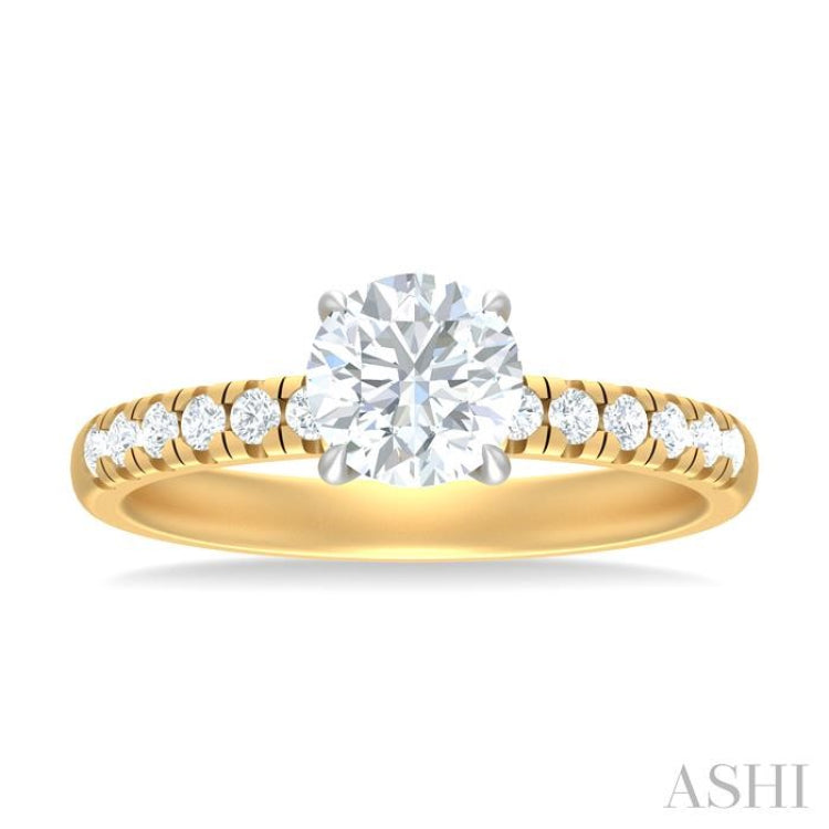 1/3 ctw Circular Shape Round Cut Diamond Semi Mount Engagement Ring in 14K Yellow and White Gold