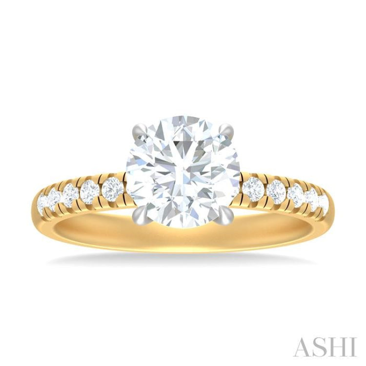 1/3 ctw Circular Shape Round Cut Diamond Semi Mount Engagement Ring in 14K Yellow and White Gold