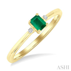 4x3 MM Octagon Shape Emerald and 1/50 Ctw Petite Round Cut Diamond Fashion Ring in 10K Yellow Gold