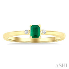 4x3 MM Octagon Shape Emerald and 1/50 Ctw Petite Round Cut Diamond Fashion Ring in 10K Yellow Gold