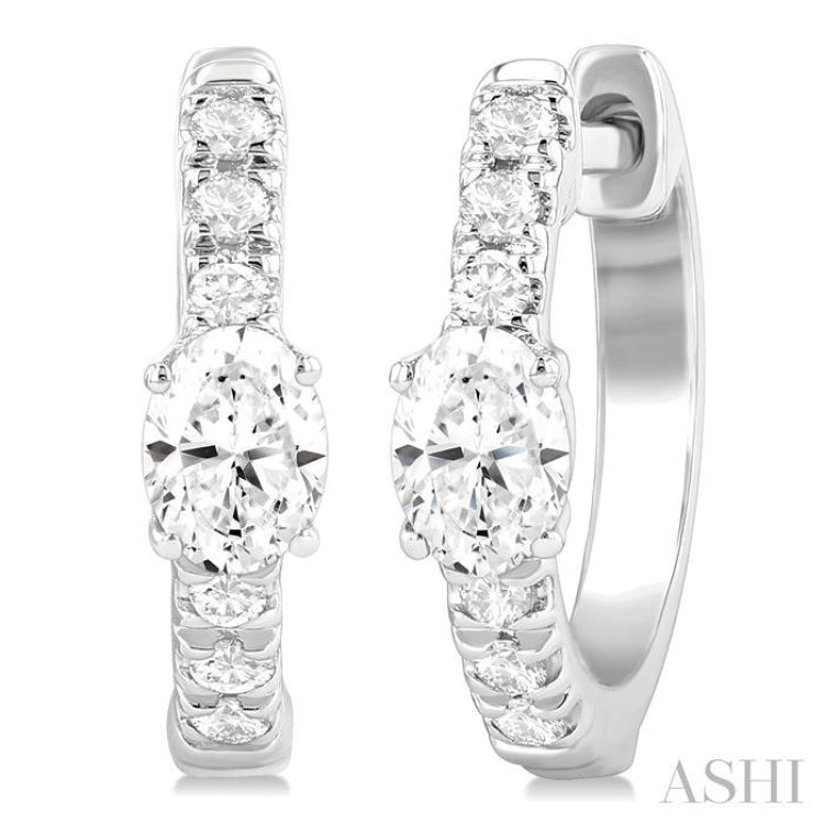 3/8 Ctw Oval Shape and Round Cut Diamond Fashion Huggie Petite Earrings in 14K White Gold