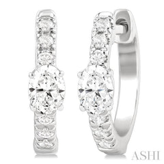 3/8 Ctw Oval Shape and Round Cut Diamond Fashion Huggie Petite Earrings in 14K White Gold