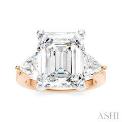 1 1/10 Ctw Emerald Shape Trillion and Round Cut Diamond Semi-Mount Engagement Ring in 14K Rose and White Gold