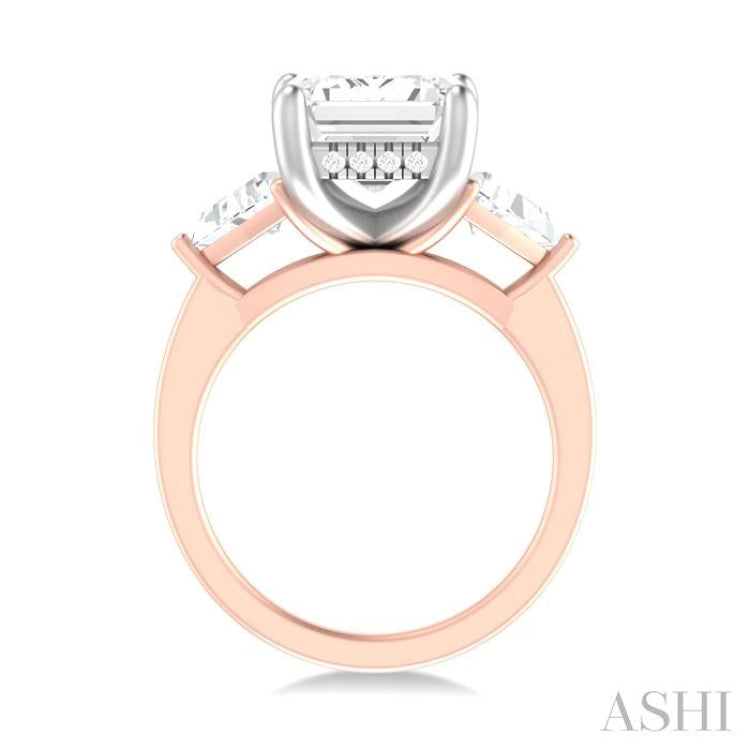 1 ctw Emerald Shape Trillion and Round Cut Diamond Semi Mount Engagement Ring in 14K Rose and White Gold