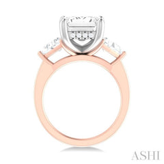 1 ctw Emerald Shape Trillion and Round Cut Diamond Semi Mount Engagement Ring in 14K Rose and White Gold