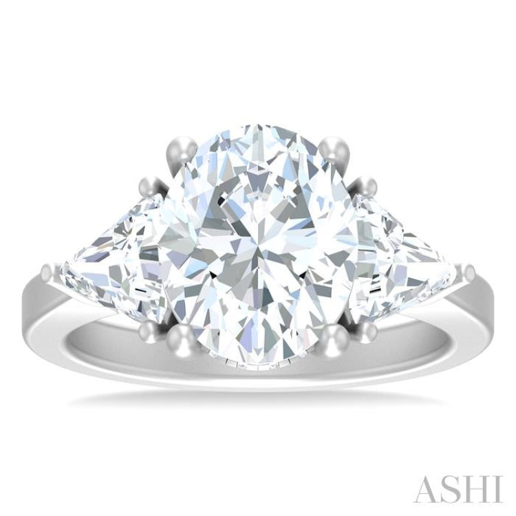 1 ctw Oval Shape Trillion Cut & Round Cut Diamond Semi Mount Engagement Ring in 14K White Gold