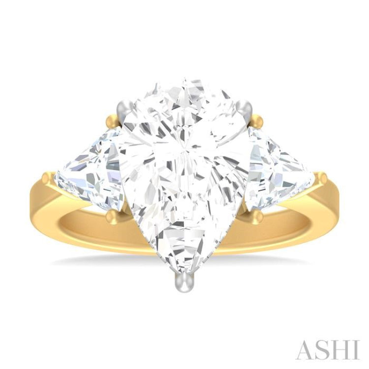 1 ctw Pear Shape Trillion Cut & Round Cut Diamond Semi Mount Engagement Ring in 14K Yellow and White Gold
